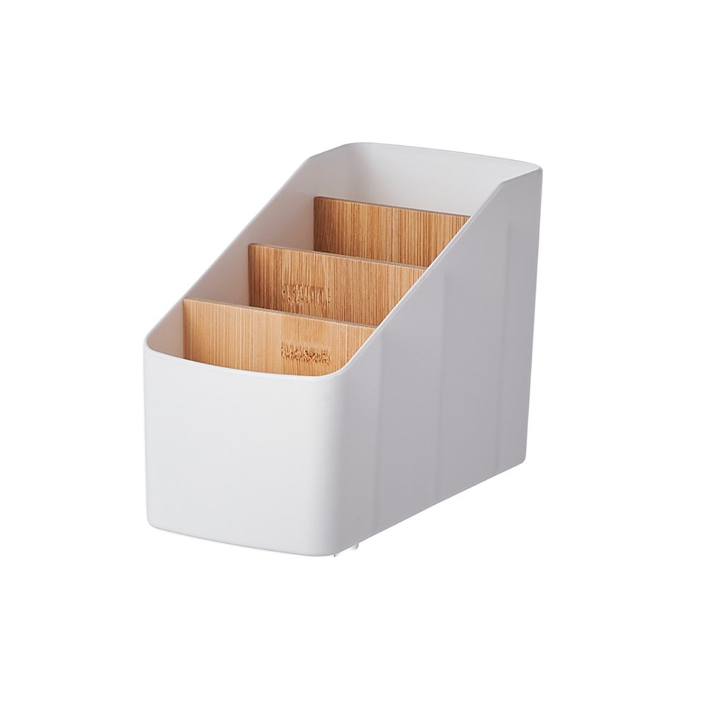 ORGANIZADOR ESCALONADO BLANCO PLÁSTICO CON 4 DIVISIONES DE BAMBOO 18X9,2X12,5CM