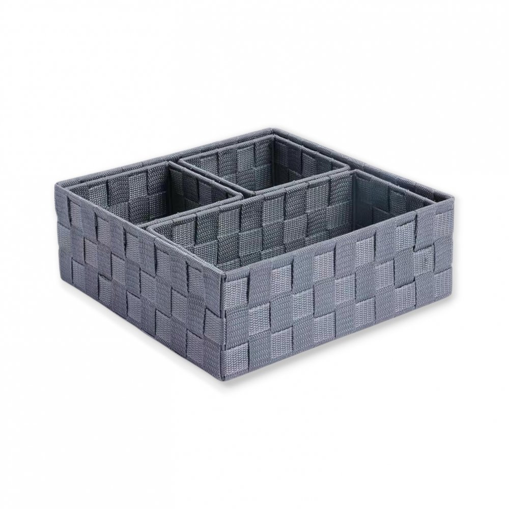 SET X4 ORGANIZADOR DE BAÑO GRIS 28X28X10 / 26X13X9 / 13X13X9 (2) - RAFIA
