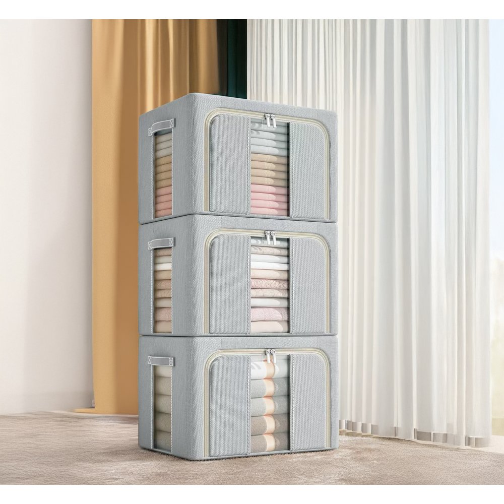 ORGANIZADOR GRIS PARA ROPA CON VISOR Y CIERRE TELA POLIÉSTER 39X29X20CM 22LT