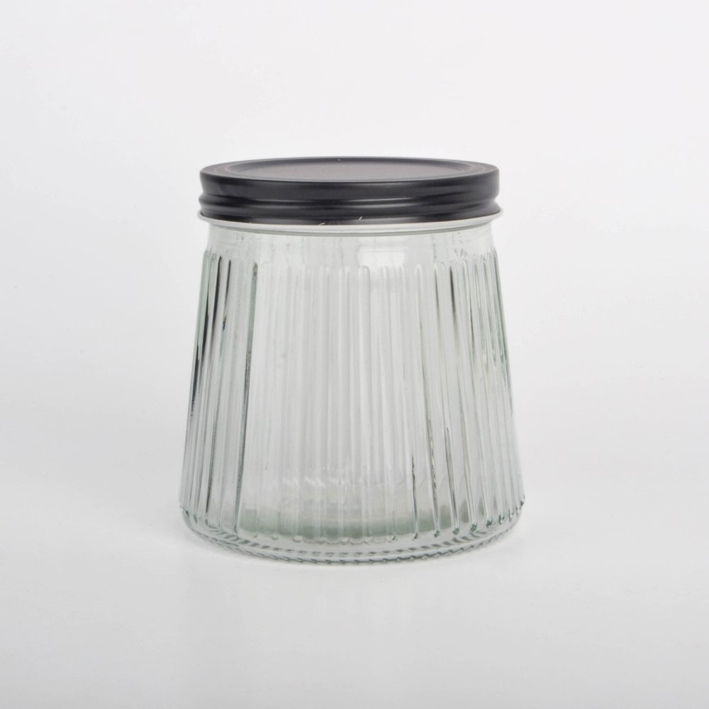 FRASCO DE VIDRIO CONICO RAYADO CON TAPA NEGRA 600ML