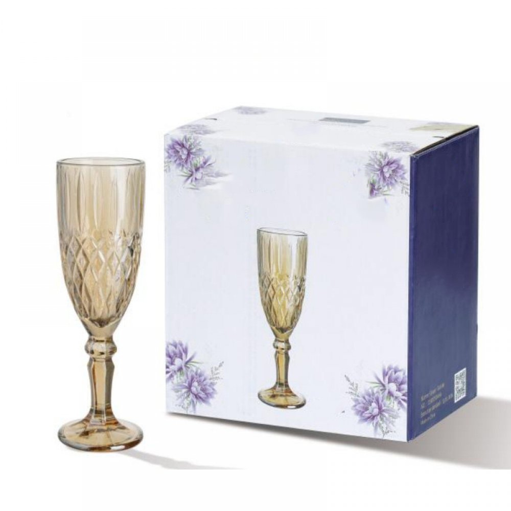 SET X6 COPAS DE CHAMPAGNE DORADAS CON ROMBOS Y ÓVALOS 165ML 6X19CM DE VIDRIO