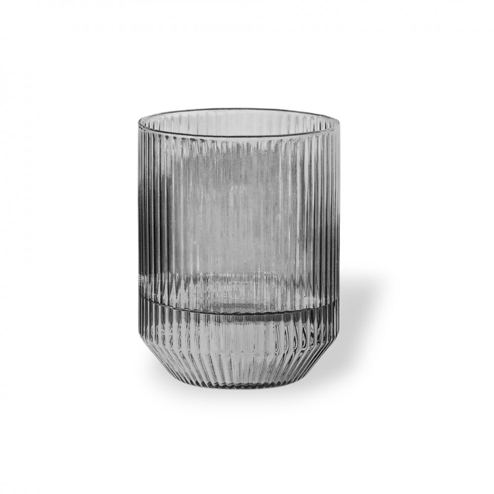 SET X6 VASOS RAYADOS BASE OCTOGONAL GRISES 7,5X8,8CM VIDRIO