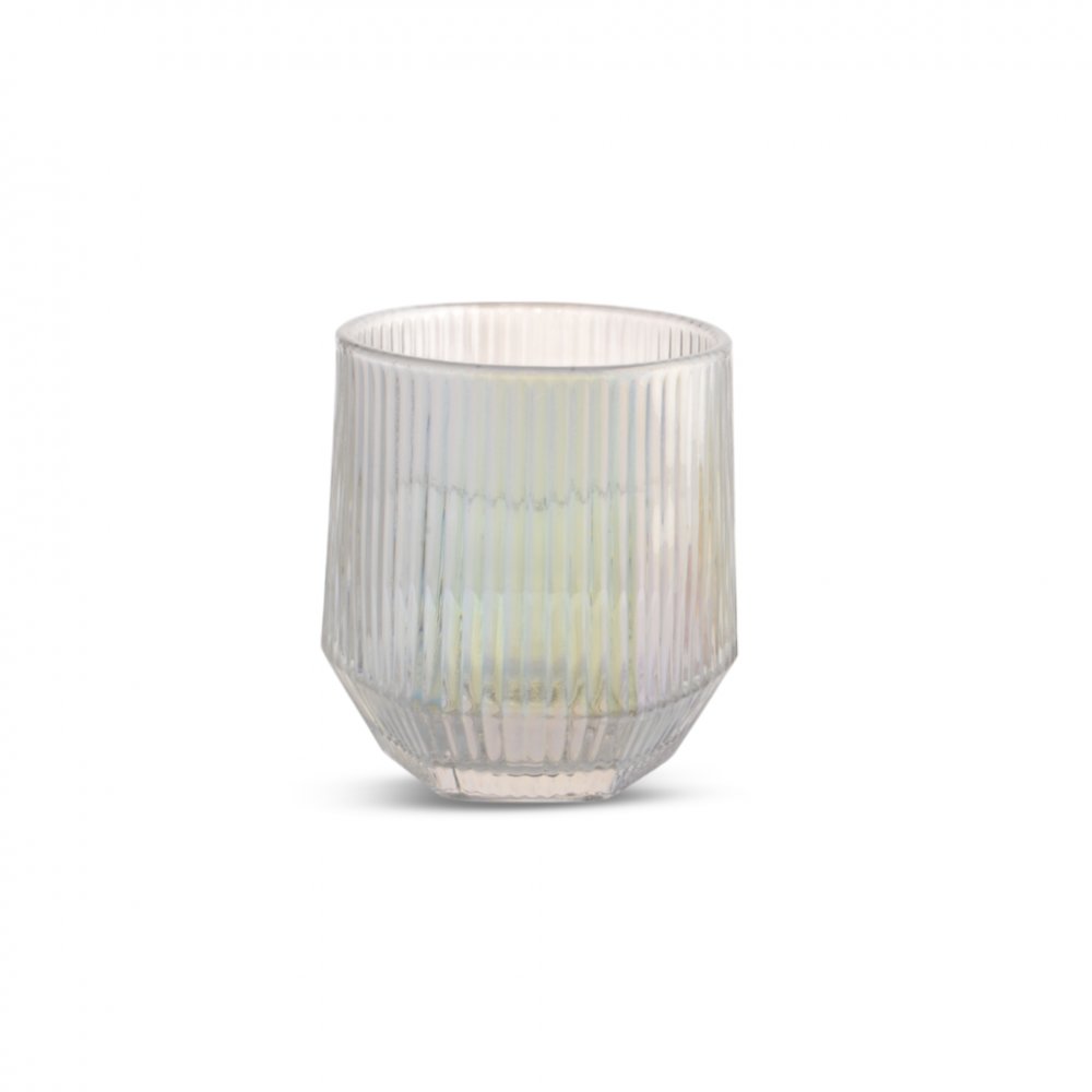 SET X6 VASOS RAYADOS BASE OCTOGONAL PERLADAS 7,5X8,8CM VIDRIO