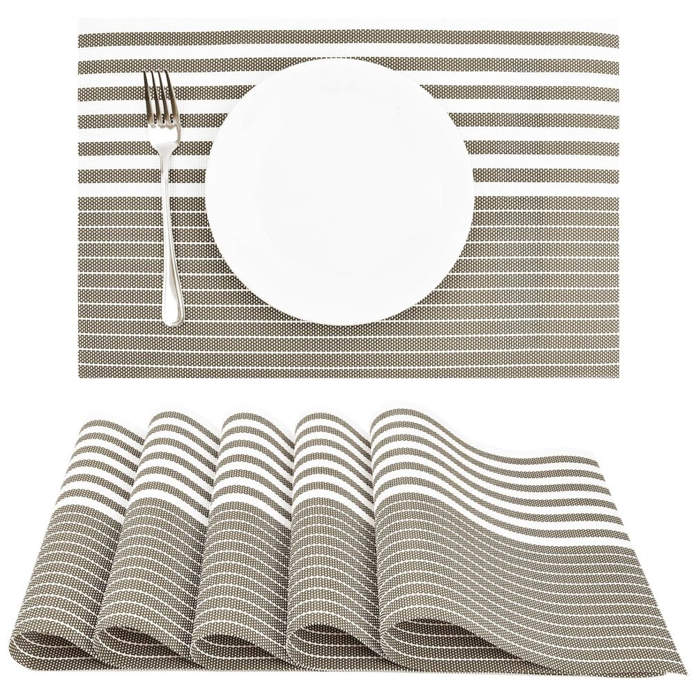 SET X4 INDIVIDUAL CON RAYAS GRUESAS Y FINAS 30X45CM BEIGE DE PVC