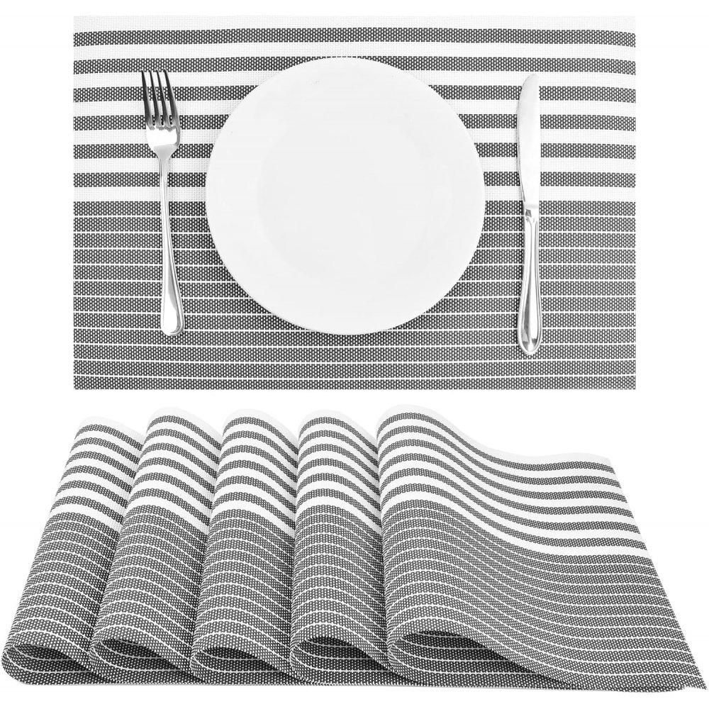 SET X4 INDIVIDUAL CON RAYAS GRUESAS Y FINAS 30X45CM GRIS DE PVC