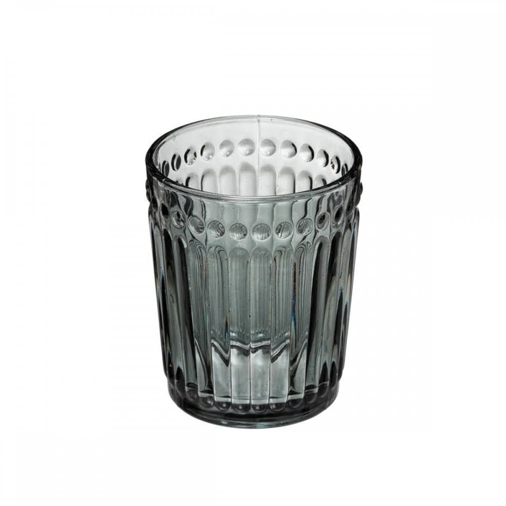 SET X6 VASOS CHICOS RAYADO CON PUNTOS 250ML 8,2X10CM GRIS VIDRIO