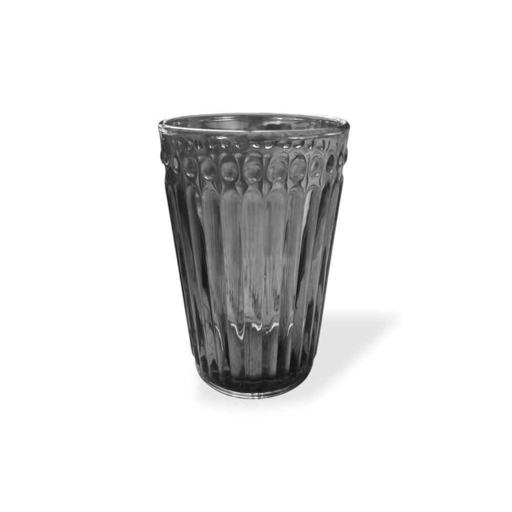 SET X6 VASOS GRANDES RAYADO CON PUNTOS 350ML 8,2X12,5CM GRIS VIDRIO