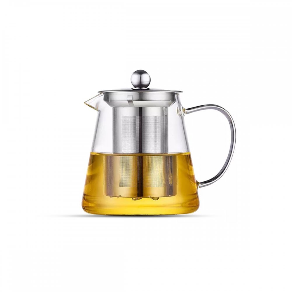 TETERA CILÍNDRICA, BASE REDONDA CON FILTRO Y TAPA DE METAL 750ML VIDRIO