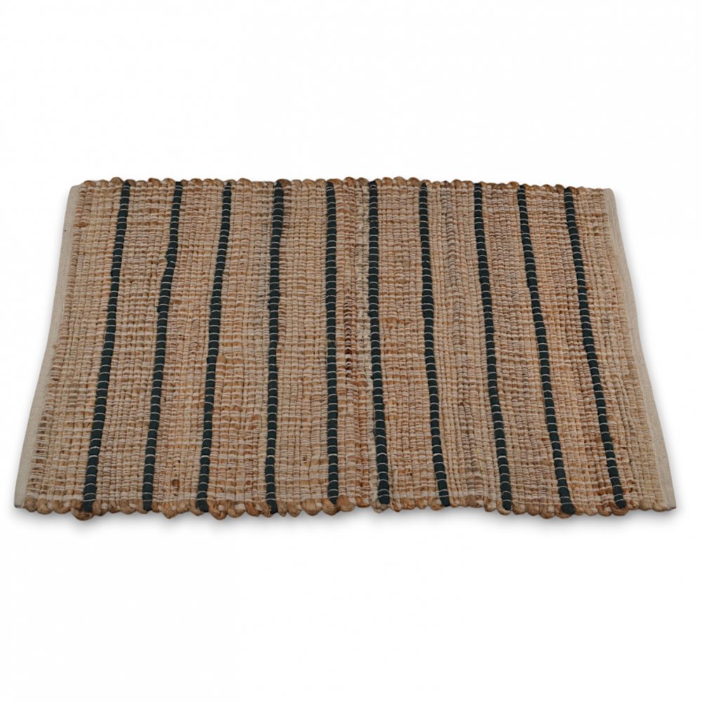 [380513] ALFOMBRA 60 X 90 CM YUTE Y ALGODÓN LINEAS VERDE