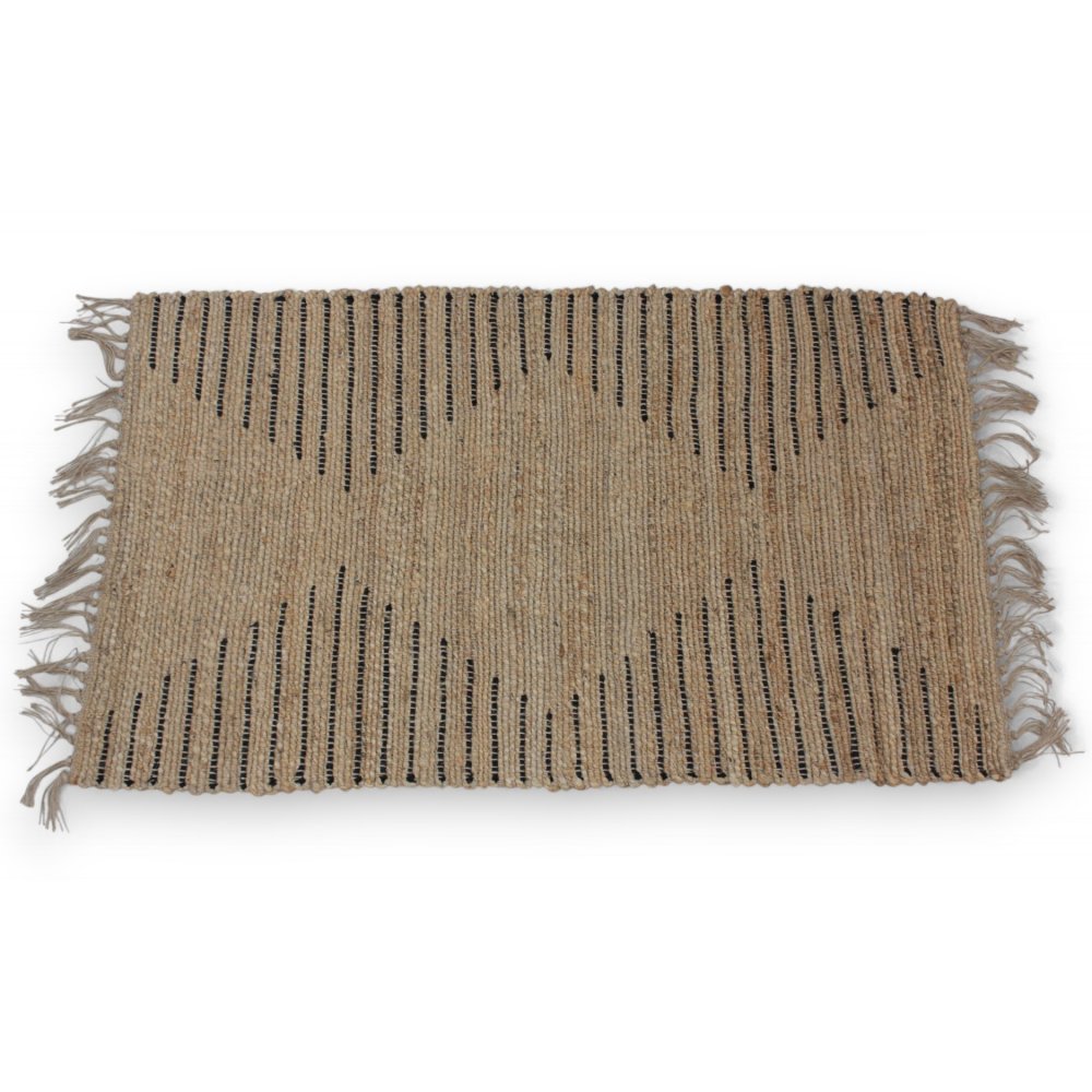 ALFOMBRA 70 X 120 CM YUTE Y RIBETES ALGODÓN NEGRO