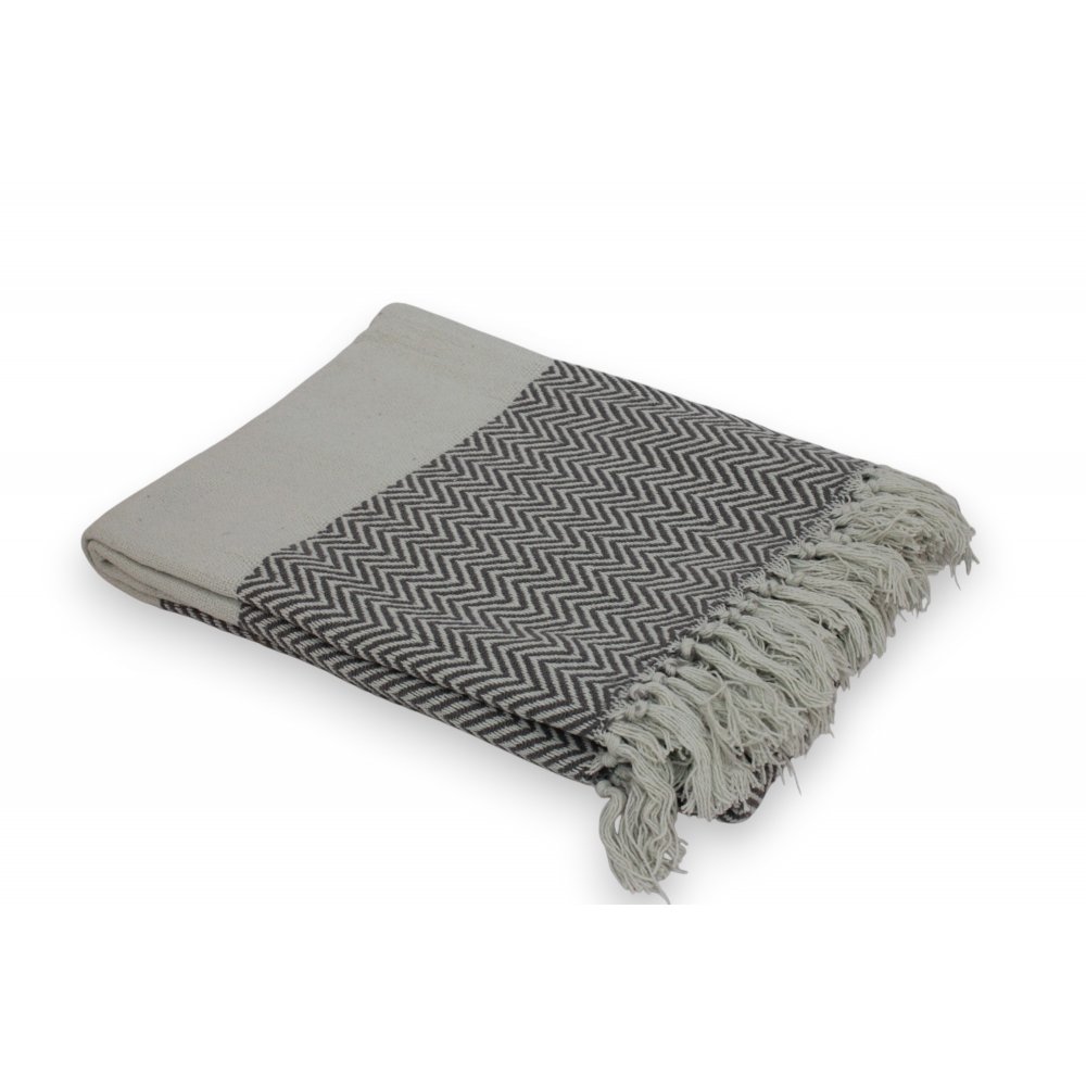 MANTA 125 X 150 CM LISA NATURAL Y GUARDA V GRIS