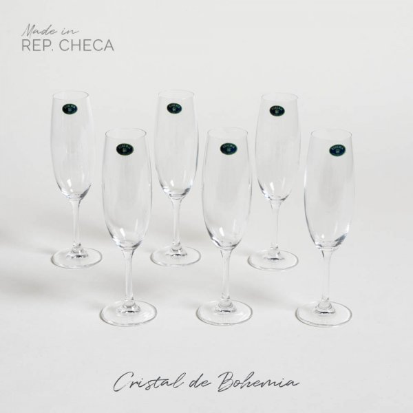 SET X 6 COPAS DE CHAMPAGNE DE CRISTAL DE BOHEMIA S