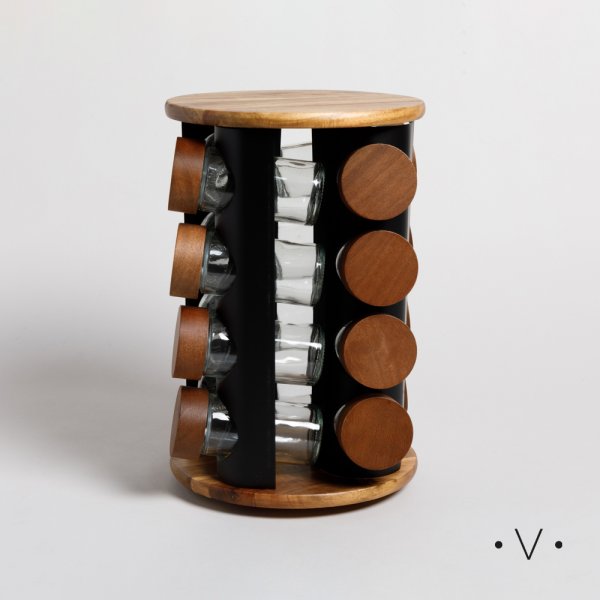 [4113861] ESPECIERO REDONDO GIRATORIO X16 FRASCOS 27X18 CM VASSA HOME