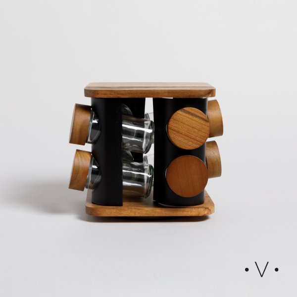 [4113867] ESPECIERO CUADRADO GIRATORIO X8 FRASCOS 16X16 VASSA HOME