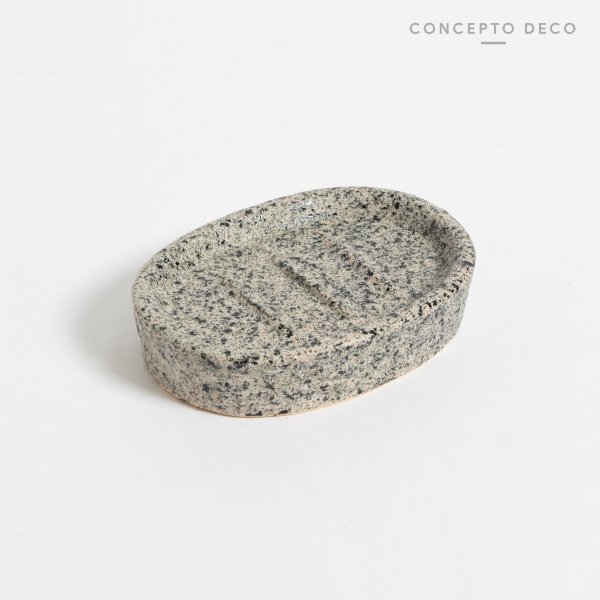 JABONERA GRANITO OVAL GRIS 12CM