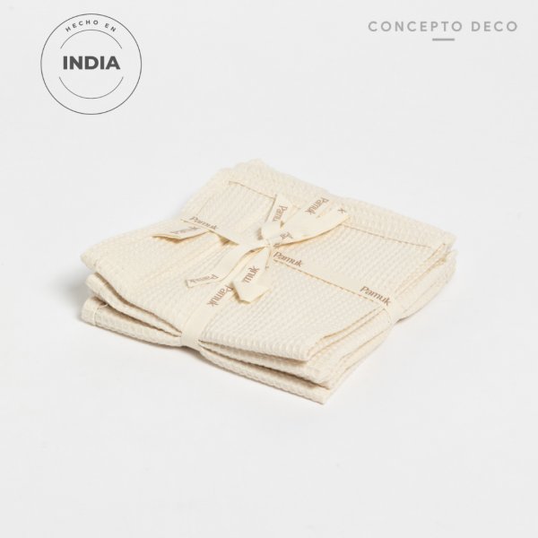 TOALLA SET X 4 ROSTRO PAMUK MICRO WAFFLE CRUDO 30X30CM