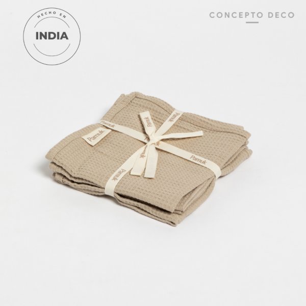 TOALLA SET X 4 ROSTRO PAMUK MICRO WAFFLE BEIGE 30X30CM
