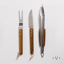 SET DE ASADO Y PINZA DE ACERO INOXIDABLE CON MADERA DE ACACIA VASSA HOME