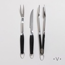SET DE ASADO Y PINZA DE ACERO INOXIDABLE CON MANGO NEGRO VASSA HOME