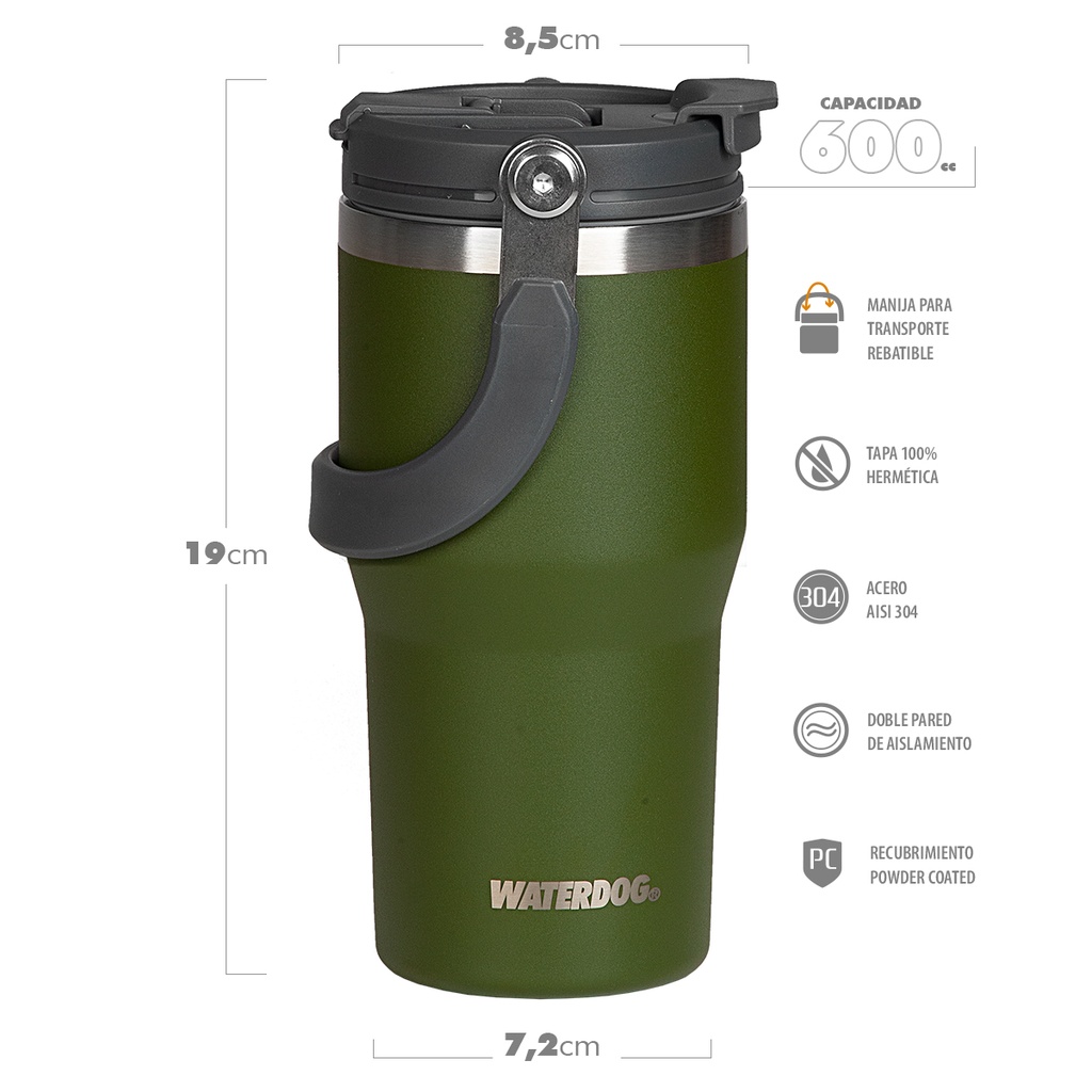 VASO DOBLE PARED 600 ZUMO 600CC VERDE WATERDOG
