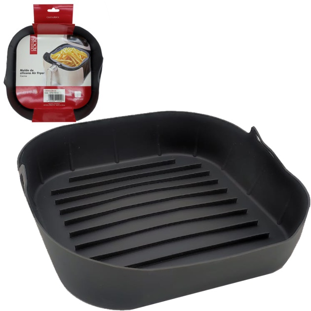 MOLDE CUADRADO SILICONA CON MANIJA 17 CM AIR FRYER 