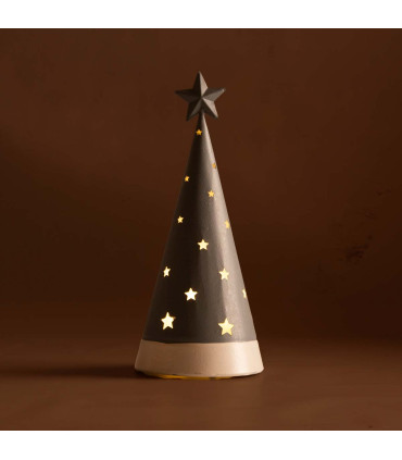 HOM ADORNO DE PINO GRIS CON ESTRELLAS CON LUZ 25 CM ALPARAMIS
