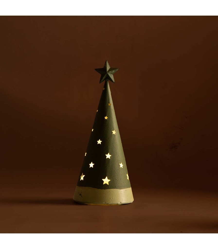 HOM ADORNO DE PINO VERDE CON ESTRELLAS CON LUZ 30 CM ALPARAMIS
