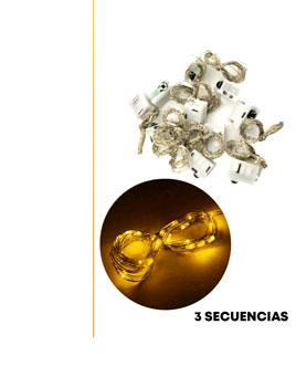 GUIRNALDA MICROLED ALAMBRE 20 LUCES 2M 3 SECUENCIAS INCLUYE PILA AG13 CALIDA