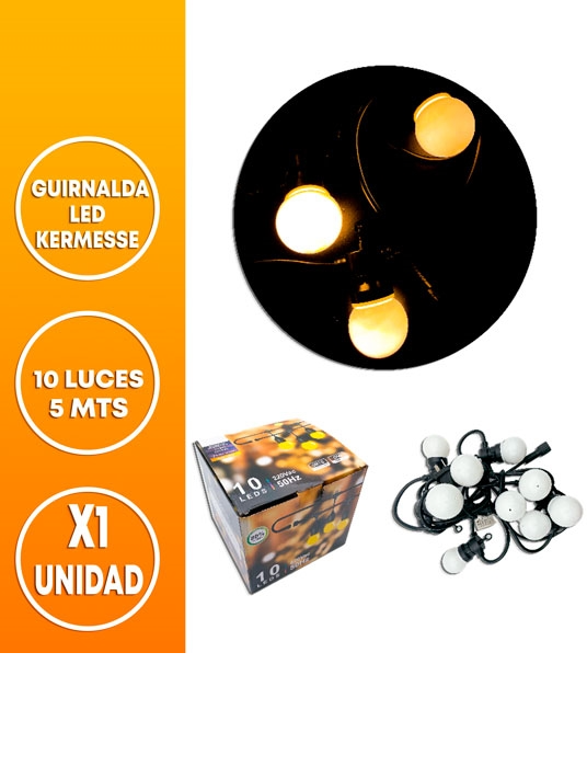 GUIRNALDA LED KERMESSE IMPERMEABLE 10 LUCES 5M INTERCONECTABLE 220V CALIDA