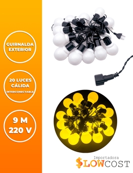 GUIRNALDA EXTERIOR LED 20 LUCES 9M FOCO GRANDE INTERCONECTABLE 220W CALIDA
