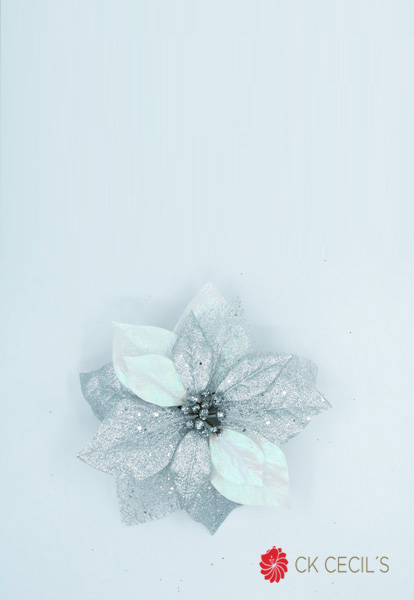 POINSETTIA CLIP X 24 CM. SILVER WHITE