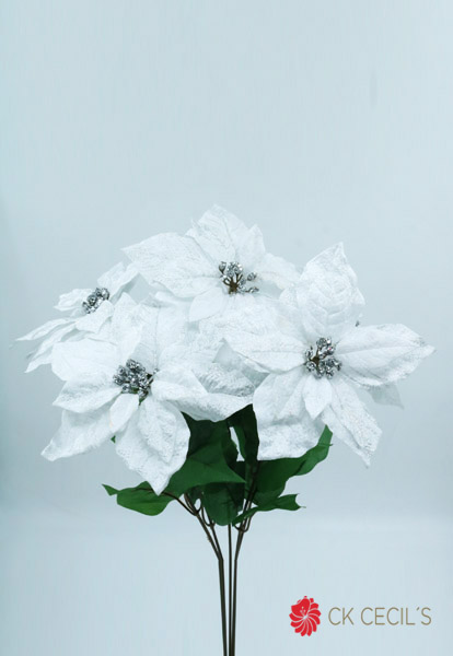 POINSETTIA BUSH VELVET X5X53CM WHITE SILVER