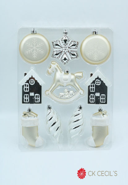 CAJA DECO NAVIDAD SURTIDO X 10 CHAMPAGNE WHITE