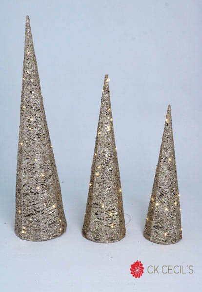 CONO CON LUZ LED X3 50-60-80CM CHAMPAGNE