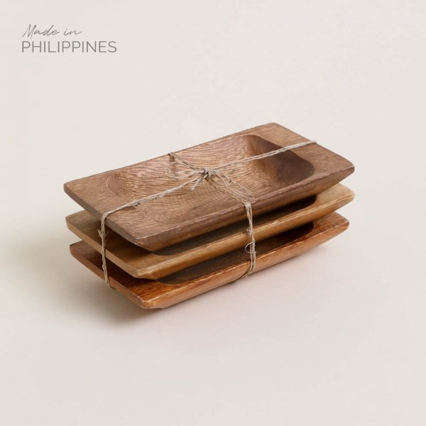 SET DE 3 COPETINEROS RECT ACACIA MANILA 16,5X9 CM