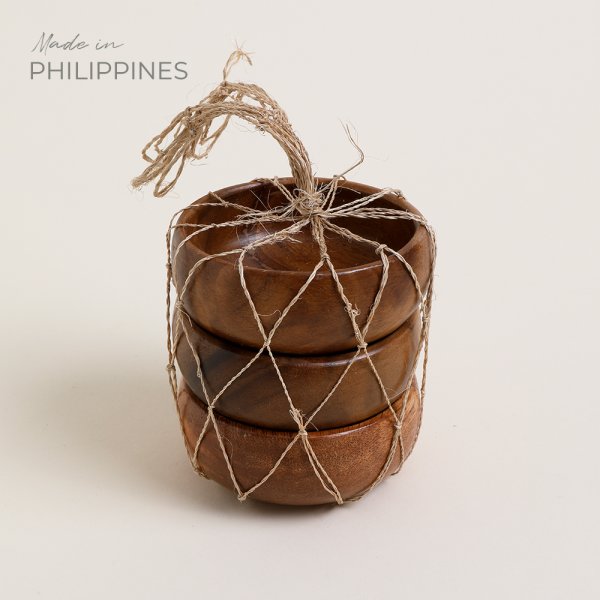 SET DE 3 COPETINEROS REDONDOS ACACIA MANILA 10 CM