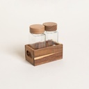 SET X 2 ESPECIEROS DE VIDRIO CON MADERA DE ACACIA
