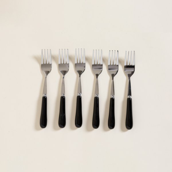 SET X 6 TENEDORES DE ACERO CON MANGO DE CERAMICA NEGRO 14,5 CM