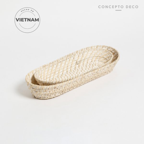 BANDEJA SET X 2 RATTAN G:43X7CM C:35,5X6CM BLANCO