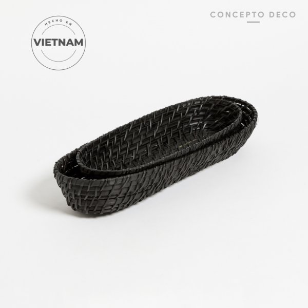 BANDEJA SET X 2 RATTAN G:43X7CM C:35,5X6CM  NEGRO