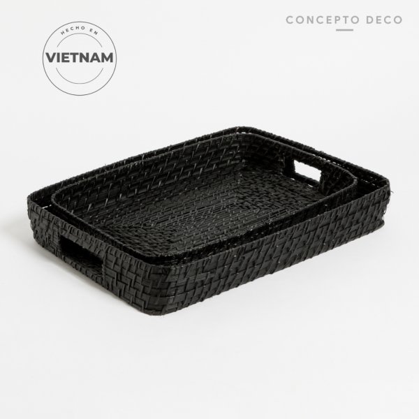 BANDEJA SET X 2 RATTAN G:45X7CM C:39X6CM NEGRO