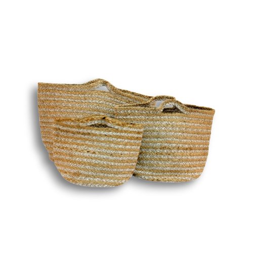 SET X 3 CANASTOS YUTE Y ALGODÓN 30 X 30 / 25 X 25 / 20 X 20 CM