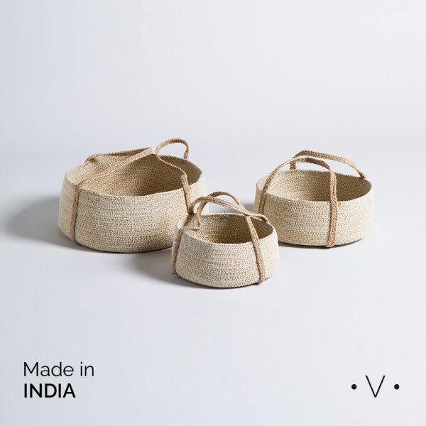 [4114842] SET X 3 CANASTOS CON MANIJAS KANPUR NATURAL 10X23 CM / 8X18 CM / 7X16 CM VASSA HOME