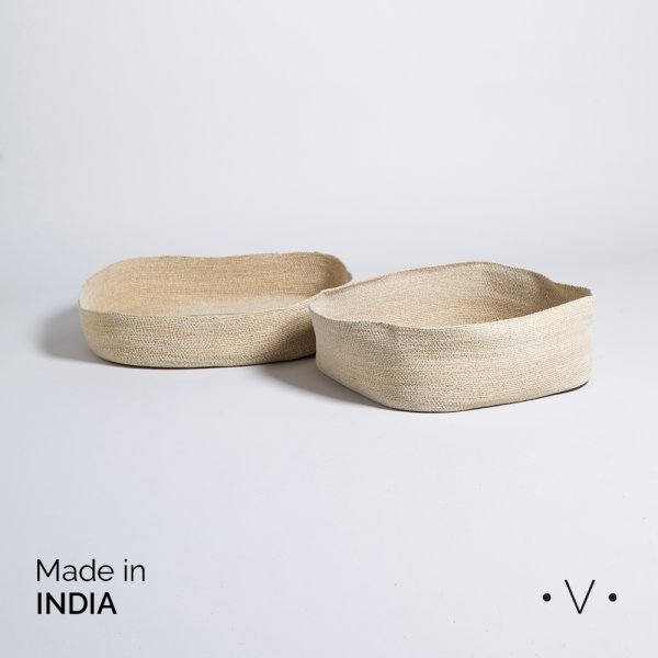 [4111276] SET X 2 CANASTOS BAJOS CUADRADOS KANPUR NATURAL 15X44 / 10X54 CM VASSA HOME