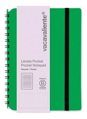 LIBRETA SIMPLE POCKET RAYADA VERDE 80 HOJAS RAYADO 80 G 10 X 15 CM