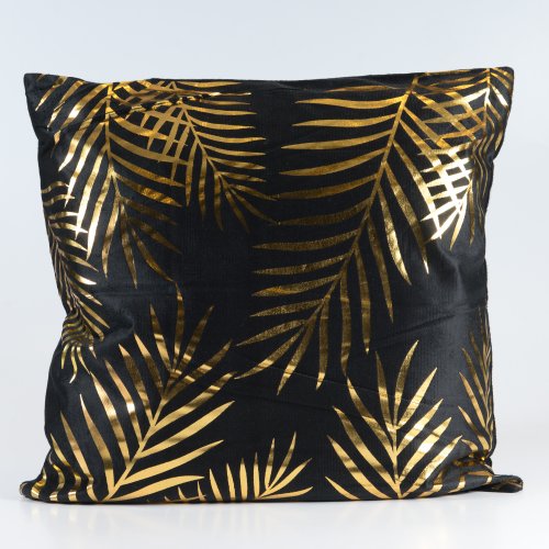 FUNDA ALMOHADON NEGRO HOJAS GOLD 43 X 43