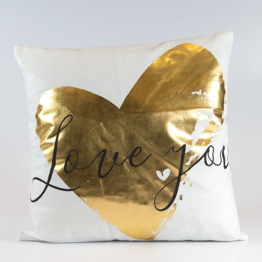 FUNDA ALMOHADON LOVE YOU CORAZON GOLD 43 X 43