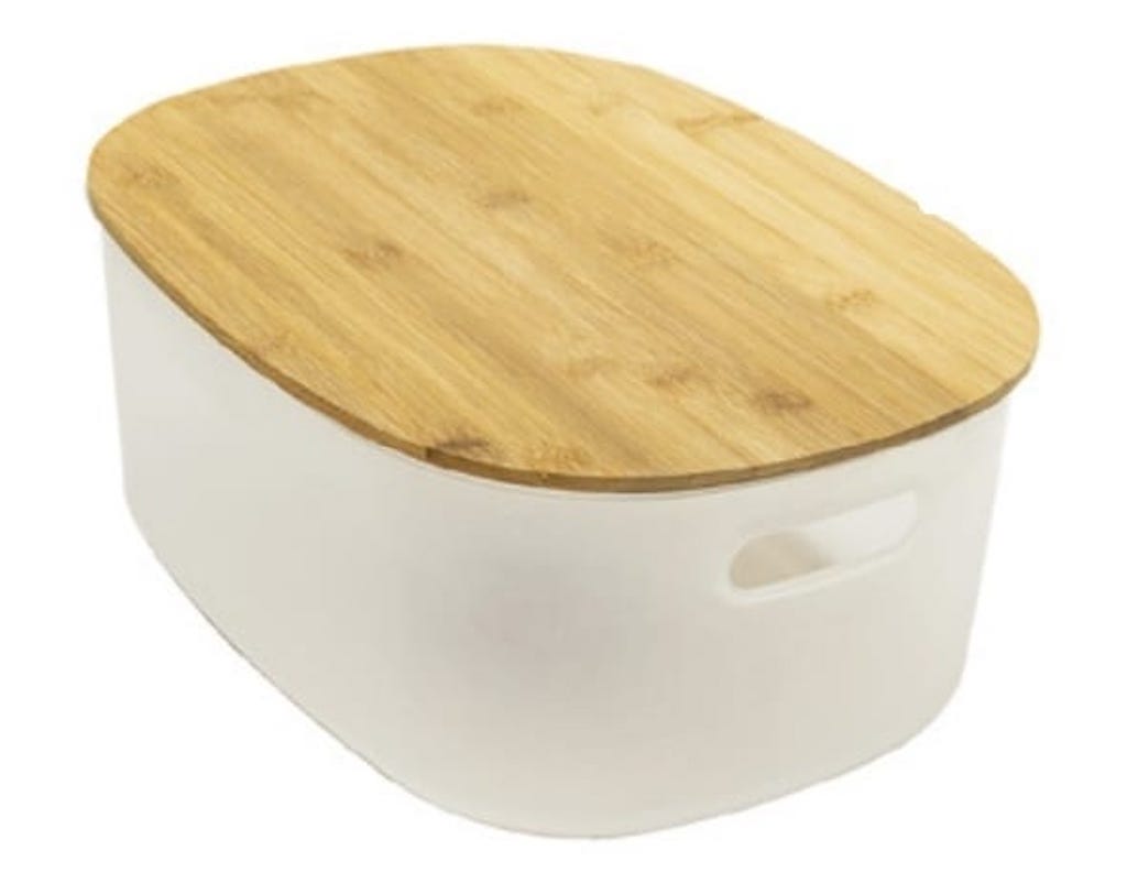 CAJA OVAL CON TAPA DE BAMBU M ESTOCOLMO TRANSPARENTE 38,5 X 29 X 15