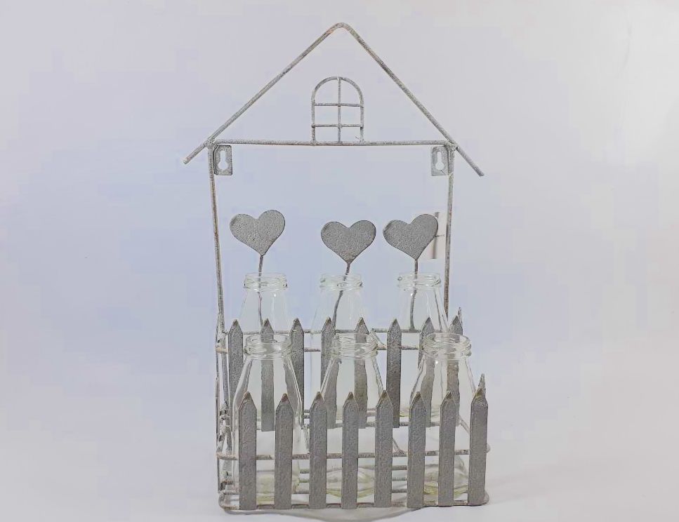 ADORNO DE METAL CON 6 FRASCOS 20 X 40 CM
