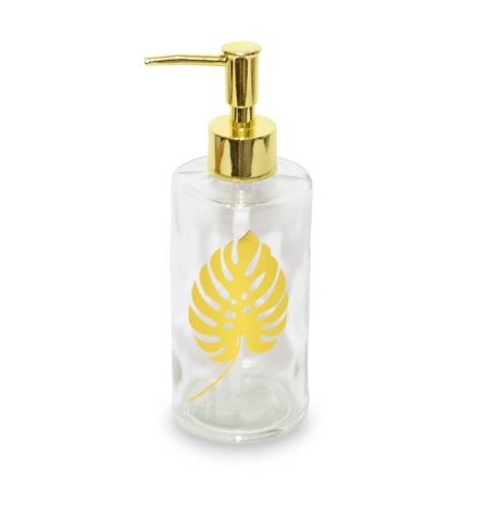 DISPENSER VIDRIO CILINDRO GOLDEN LEAF A 19 X 6 CM